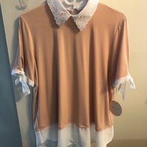Misia Women Blouse with Design Collar Peach&White  Size L